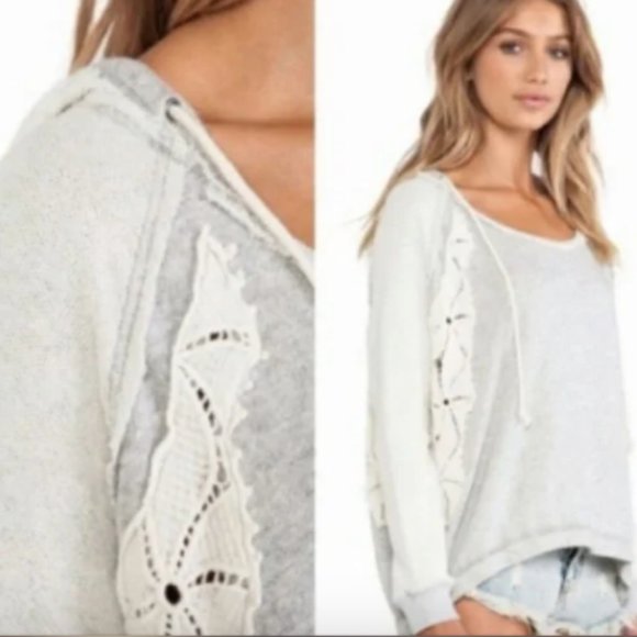 Free People Sweaters - Free People grey oversized lace side hoodie sweater